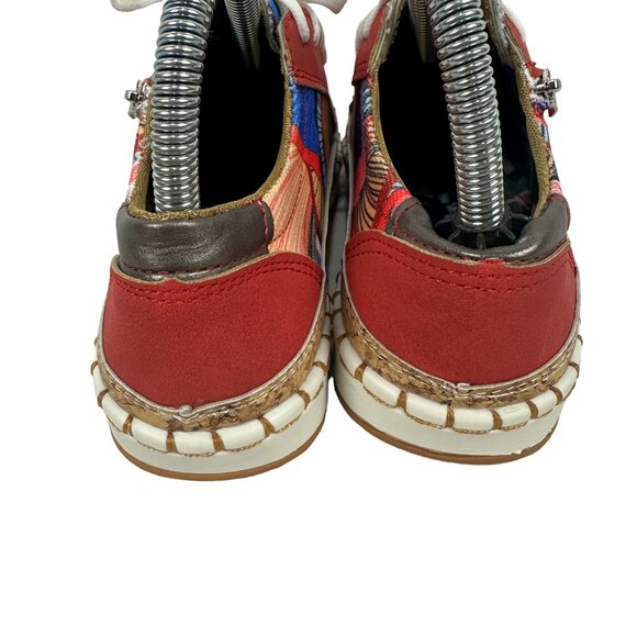 Colorful Cork Sole Floral Print Sneakers White Laces Side Zippers Womens Sz 5.5 - Picture 4 of 10